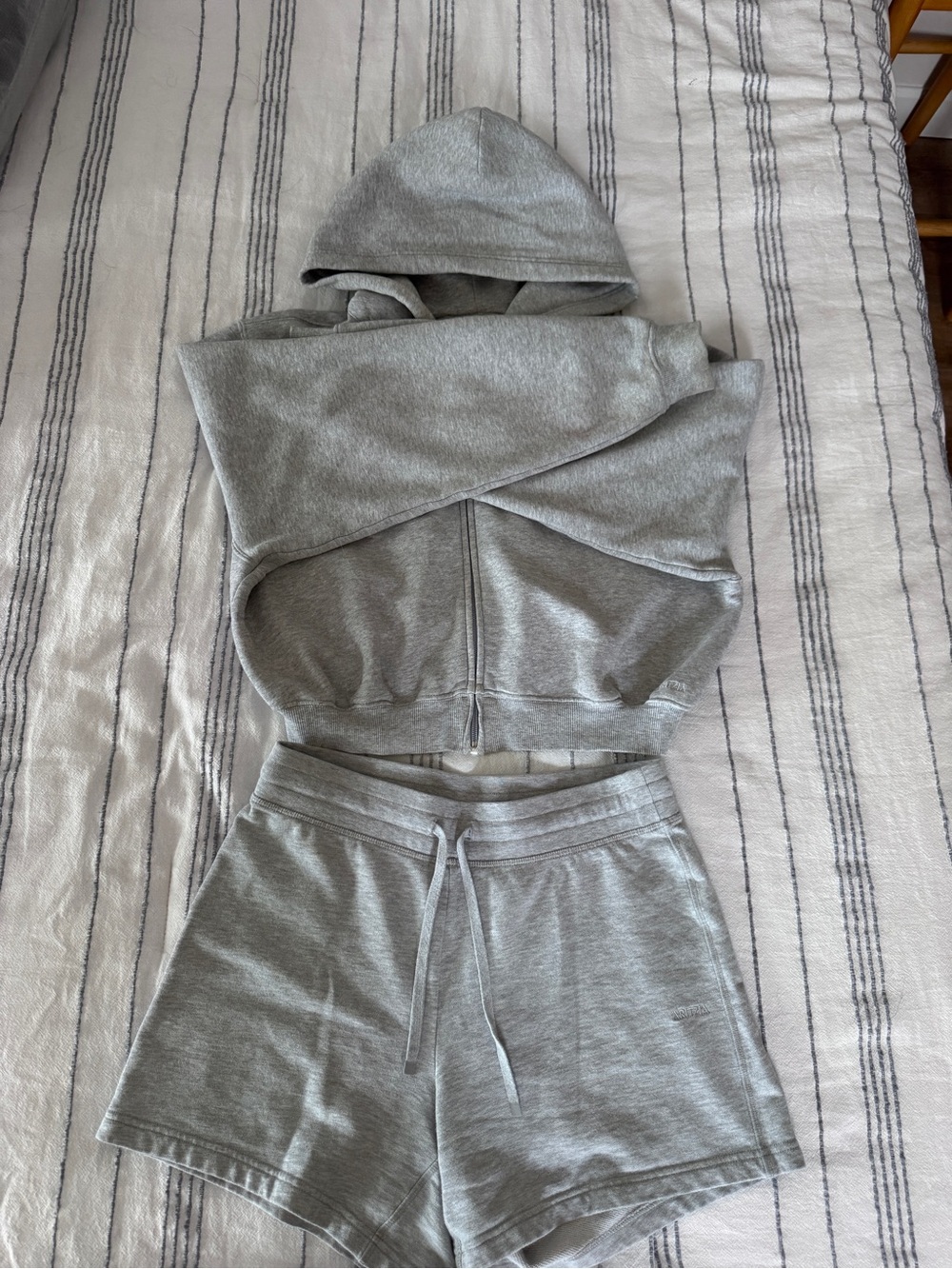 TNA Baggy Heather Gray crop sweatshirt with oversized hoodie